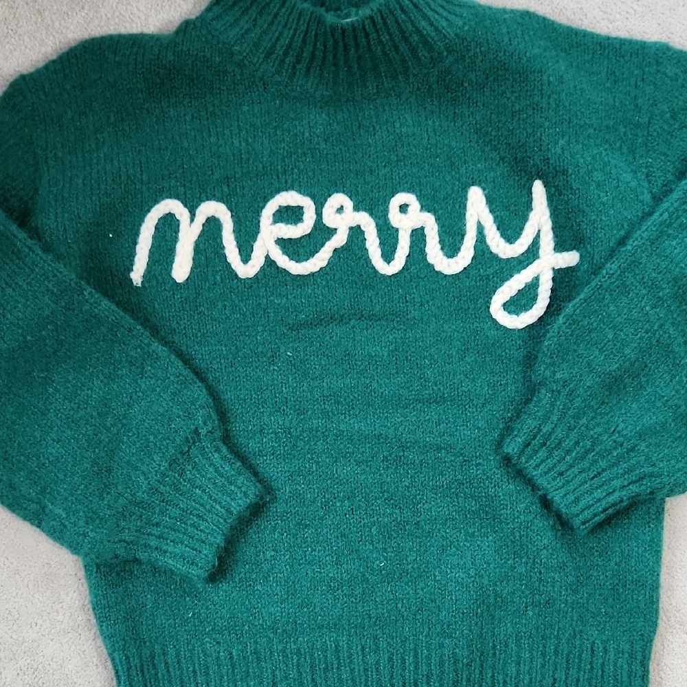 Merry Christmas Holiday Green Sweater - s/m